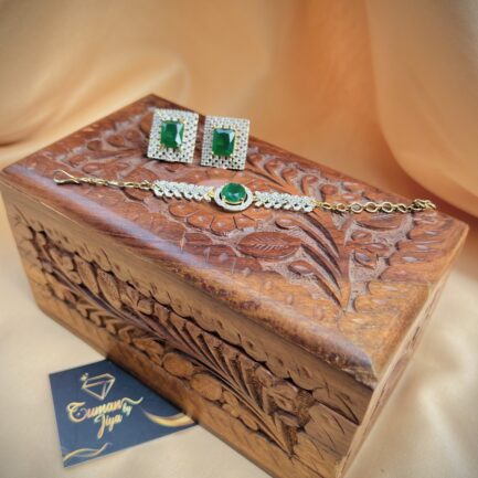 EMERALD GREEN SILVER BRACLET WITH EARINGS