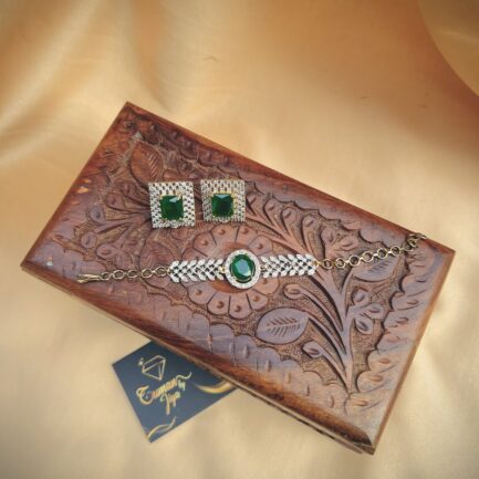 EMERALD GREEN SILVER BRACLET WITH EARINGS (1)